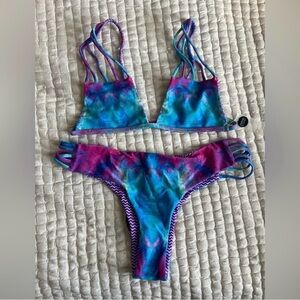 Moana Vibrant Tie-Dye Strappy Bikini Set - Blue & Purple